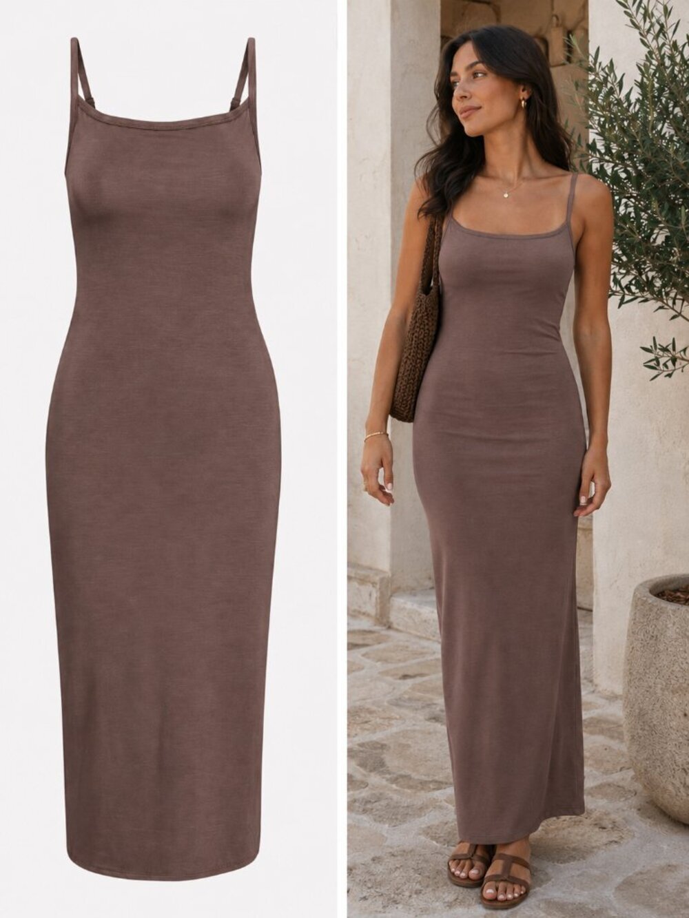 Aritzia The Group by Babaton Retreat Camisole Maxi Dress Jersey Brown Taupe XS